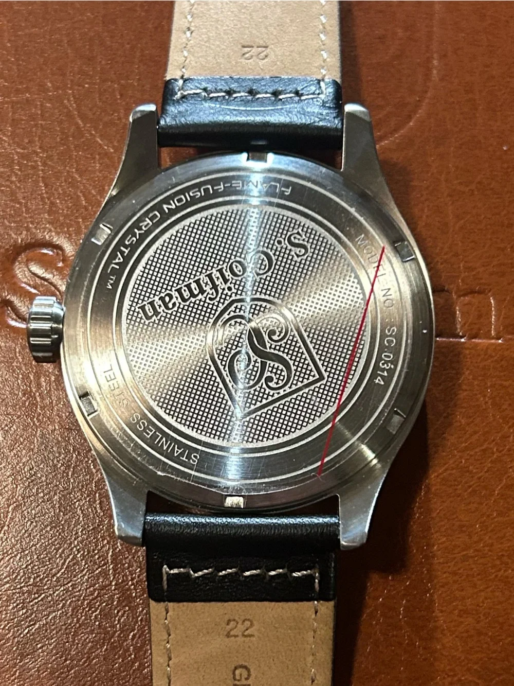 S Coifman Watch With 44mm Silver Light Gold Tone Face With Black Leather Band